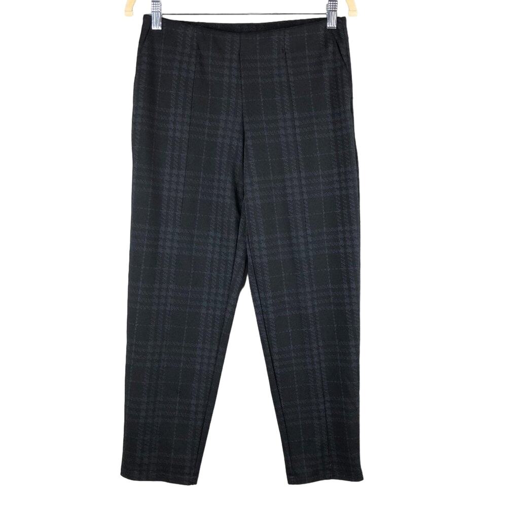 Hue Black Gray Plaid Dark Academia Seamed Ponte Skimmer Ankle Crop Legging Pants